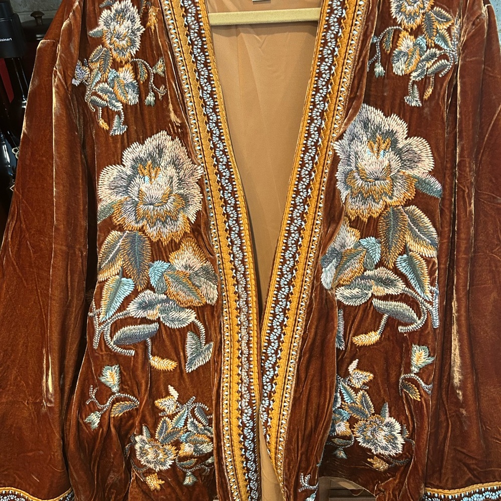 Sundance Tan Velvet Jacket with Embroidery
